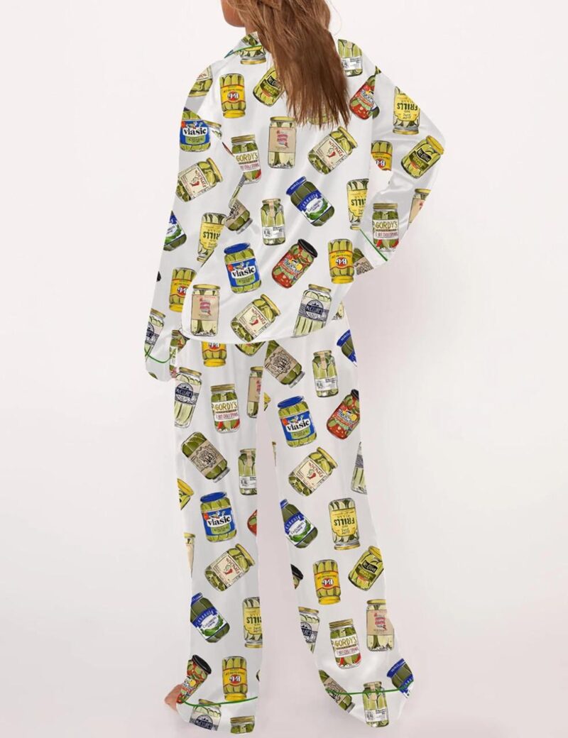 Vintage Canned Pickles Silk Satin Pajama Set For Women