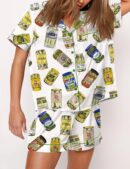 Vintage Canned Pickles Silk Satin Pajama Set For Women