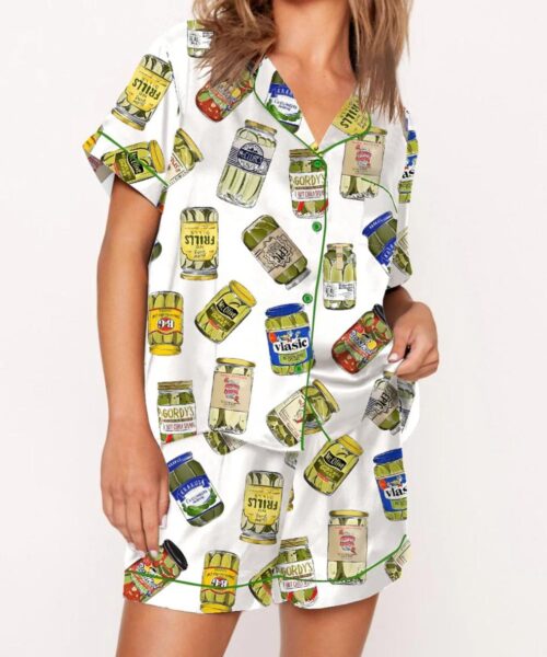 Vintage Canned Pickles Silk Satin Pajama Set For Women