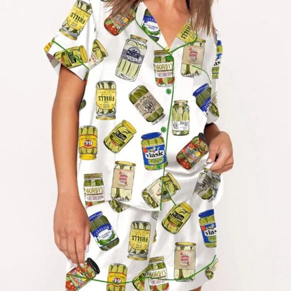 Vintage Canned Pickles Silk Satin Pajama Set For Women