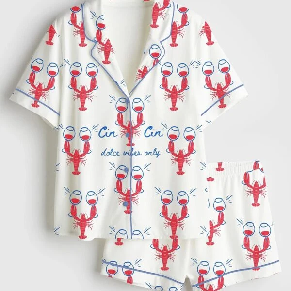 Dalce Vibes Coastal Lobster Ocean Italian Girl Satin Pajamas Set (1)