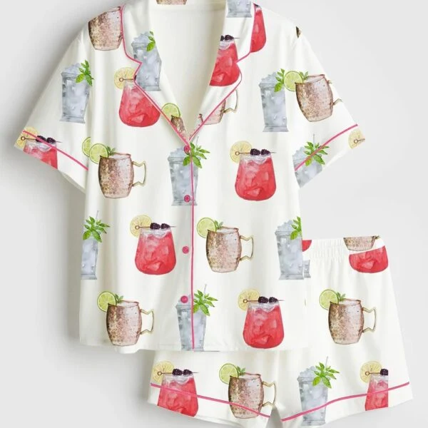 Drink Oaks Lily Cocktails Print Satin Pajama Set (1)
