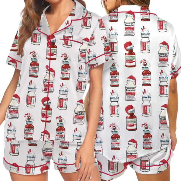 Christmas Funny Silky Satin Pajamas Set For Women