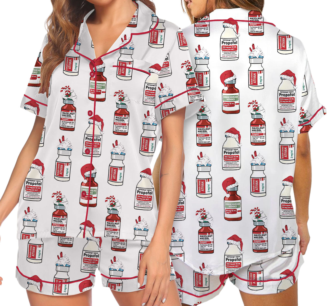 Christmas Funny Silky Satin Pajamas Set For Women