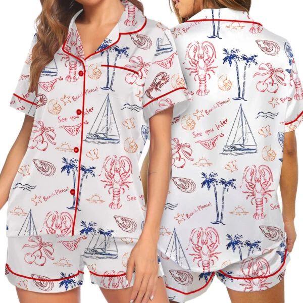 Salty But Sweet Retro Summer Coastal Beach Aesthetic Summer Cocktail Sea Food Lobster Pajama Set