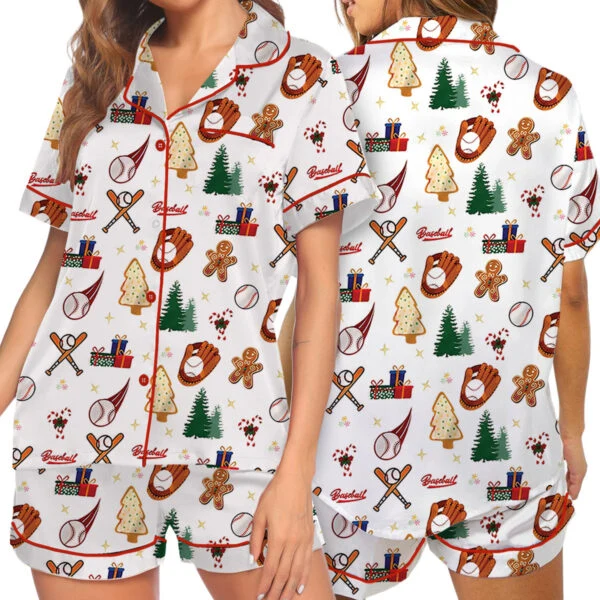 Baseball Christmas Satin Pajama Set For Women