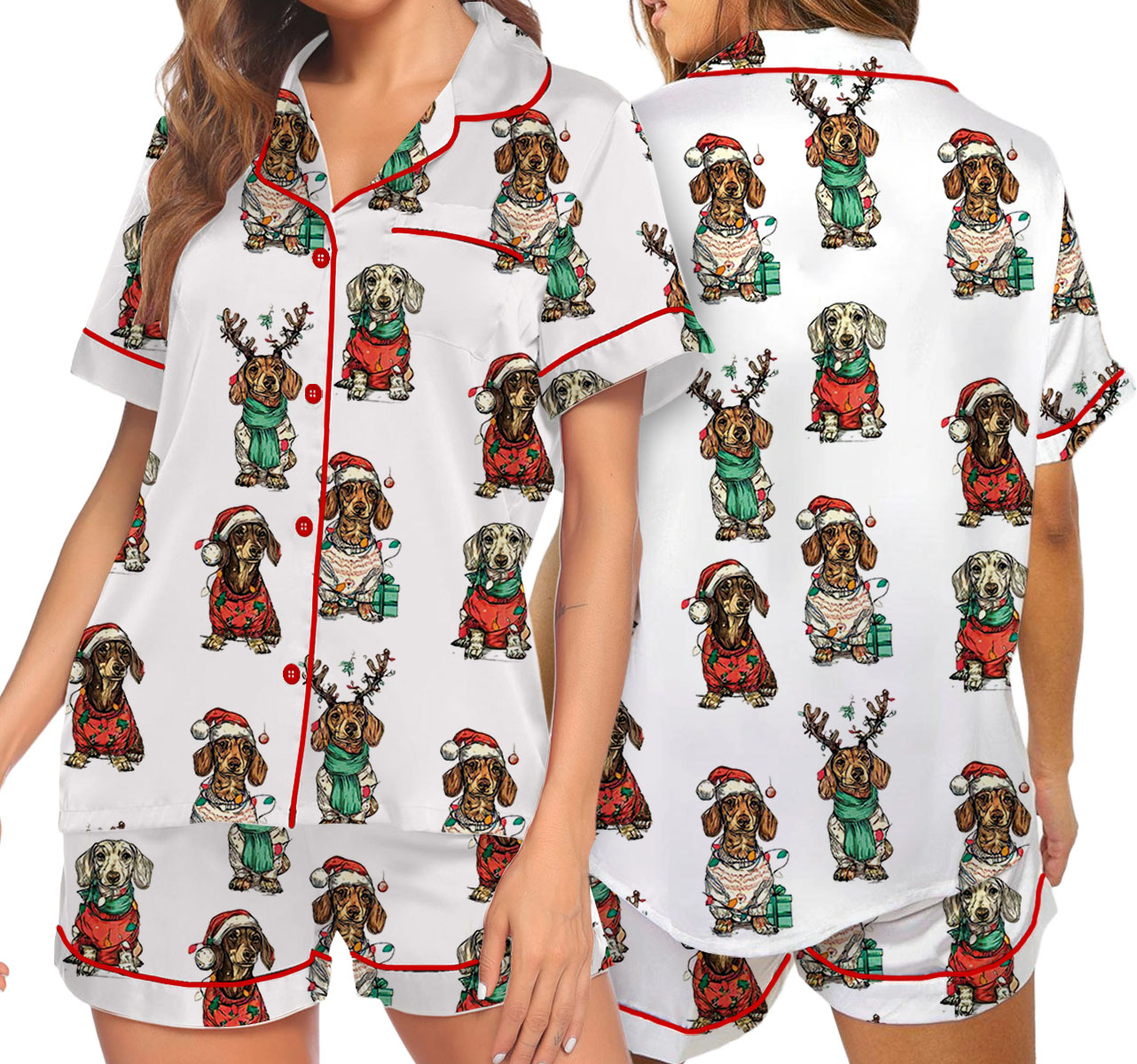 Merry Christmas Dachshund Dog Satin Pajama Set