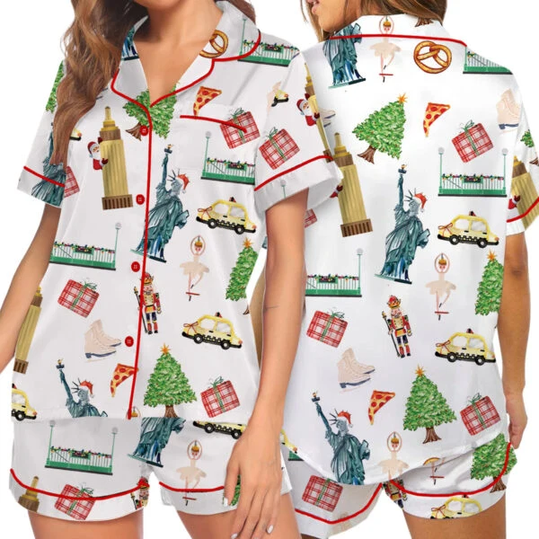 Christmas New York Satin Pajama Set For Women