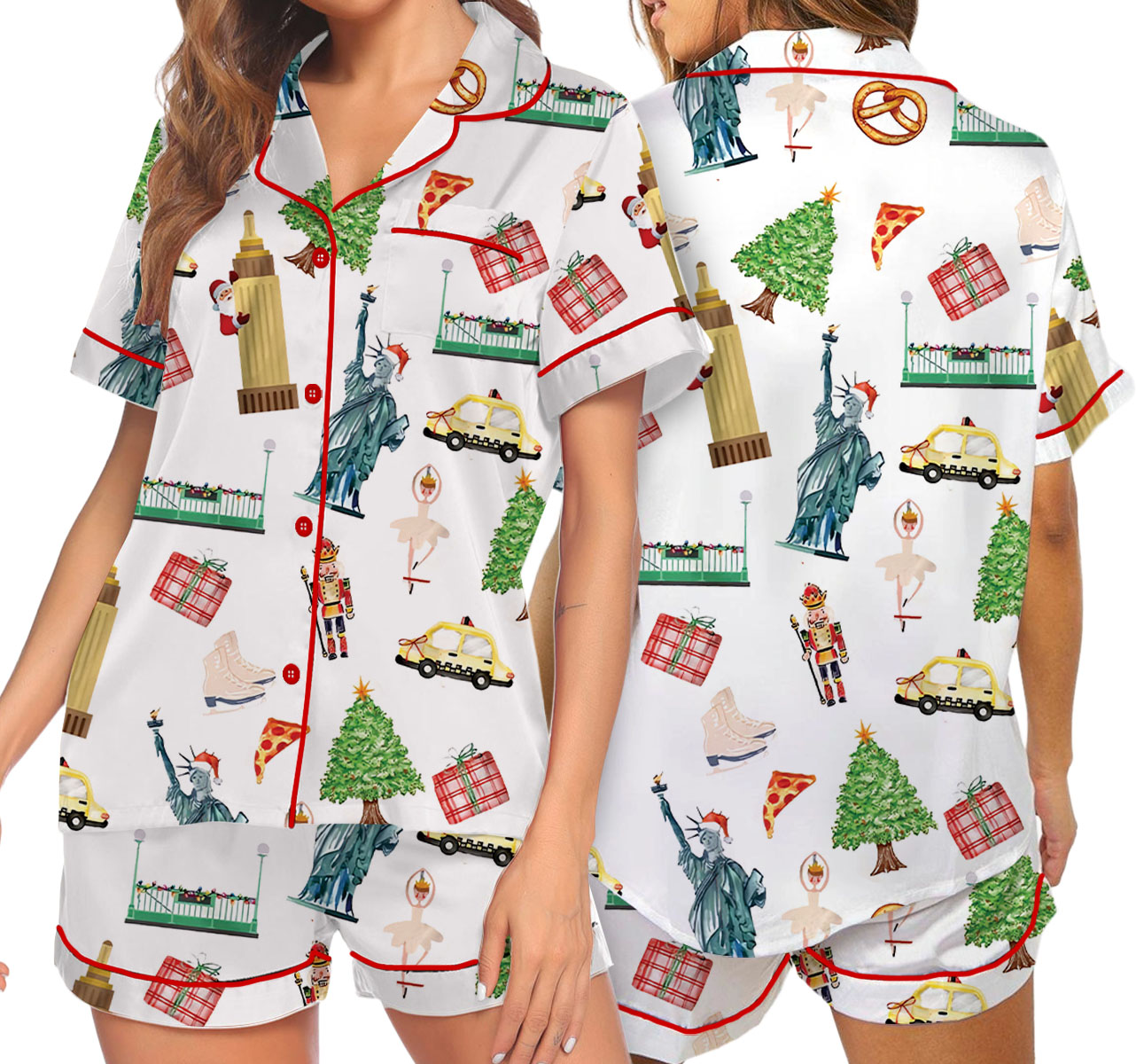 Christmas New York Satin Pajama Set For Women