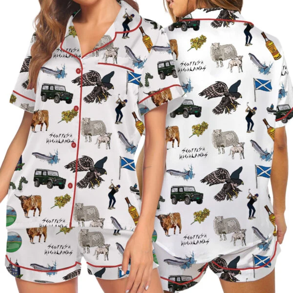 Scottish Highlands Travel Satin Pajama Set For Women
