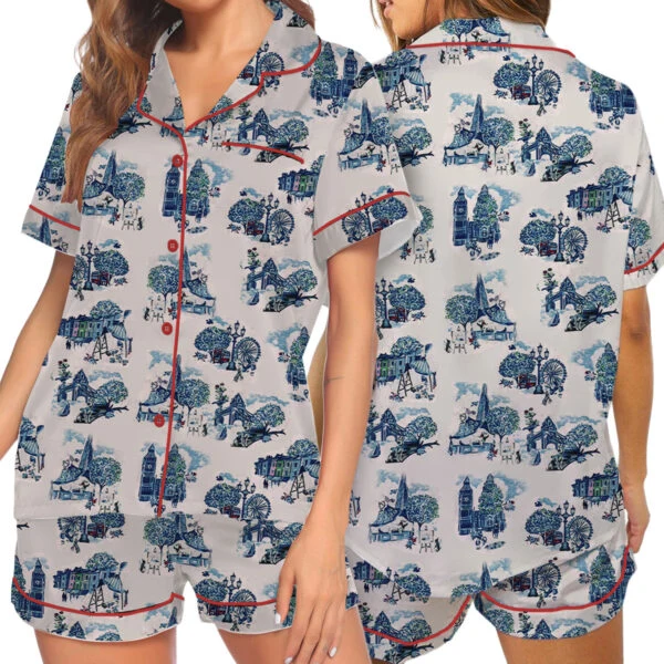 Christmas In London Winter Travel London Vibes Short Sleeve Satin Pajama Set