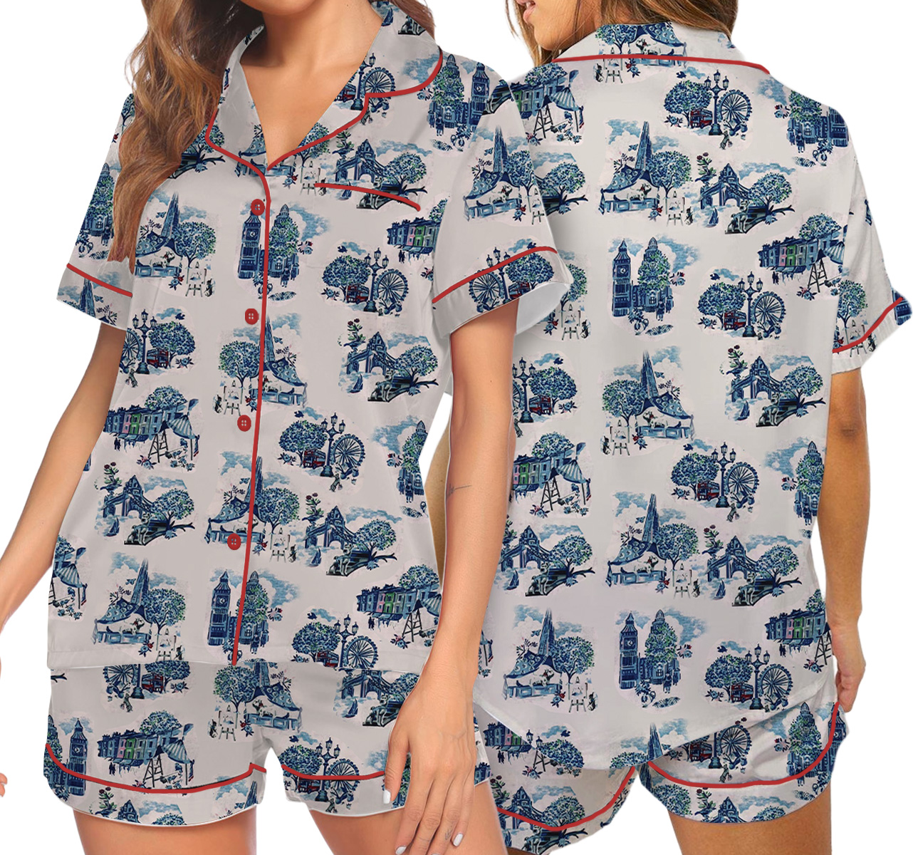 Christmas In London Winter Travel London Vibes Short Sleeve Satin Pajama Set