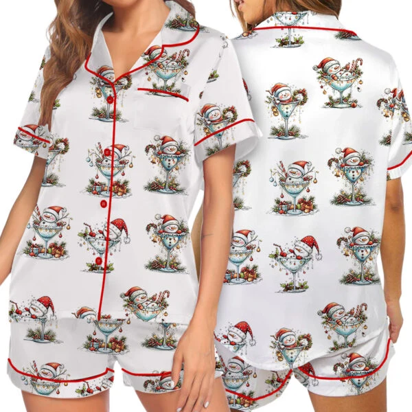 Quirky Snowman Christmas Satin Pajama Set For Women