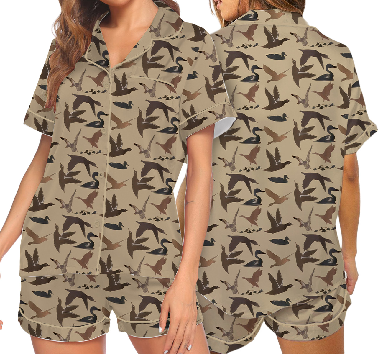Duck Hunting Satin Pajamas Set For Women
