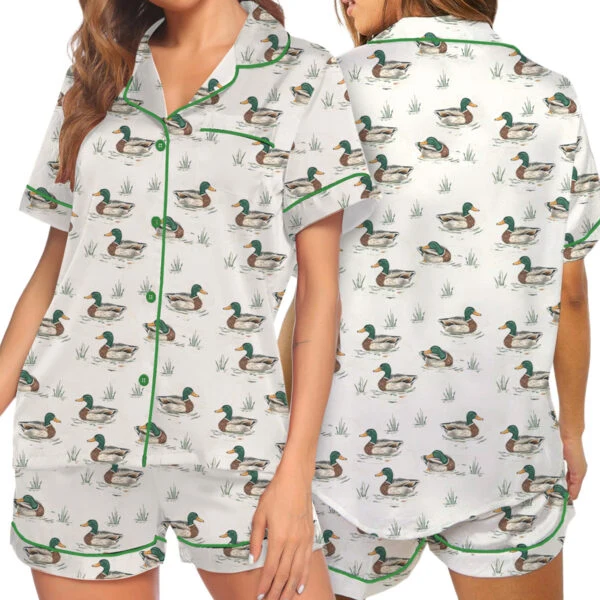 Duck Duck Goose Ducks Bamboo Satin Pajamas Set For Women