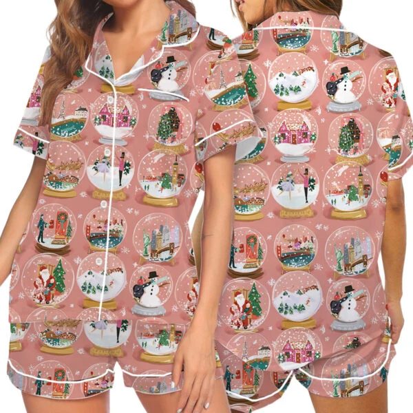 Christmas Snow Globe Satin Pajamas Set For Women