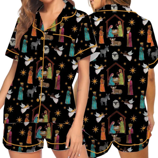 Nativity Christian Christmas Satin Pajamas Set For Women