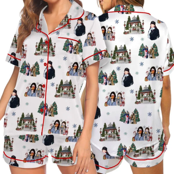 Stars Hollow Christmas Silky Satin Pajama Set For Women