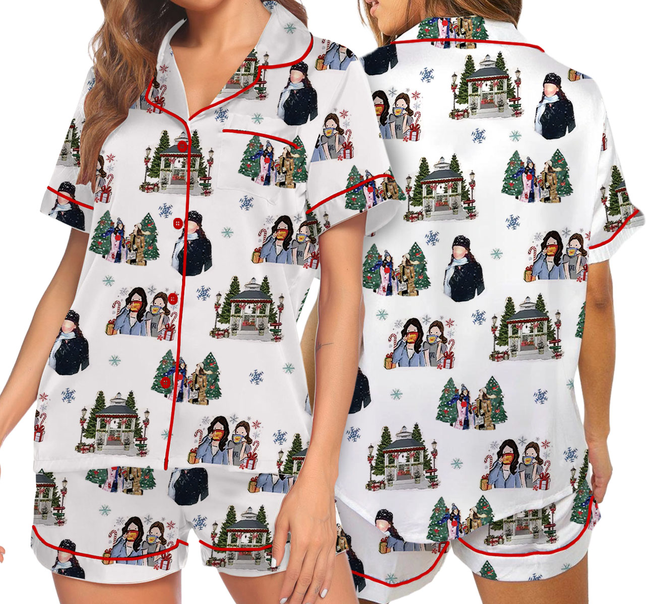 Stars Hollow Christmas Silky Satin Pajama Set For Women