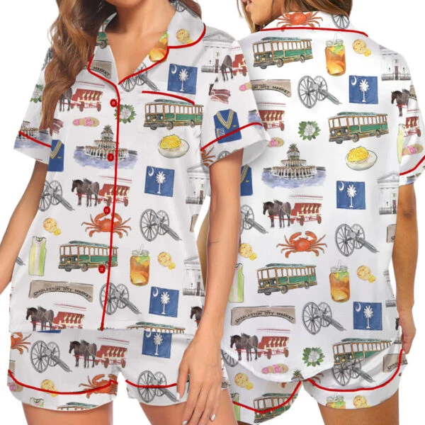 Charleston Silky Satin Pajama Set For Women, South Carolina City Pajamas