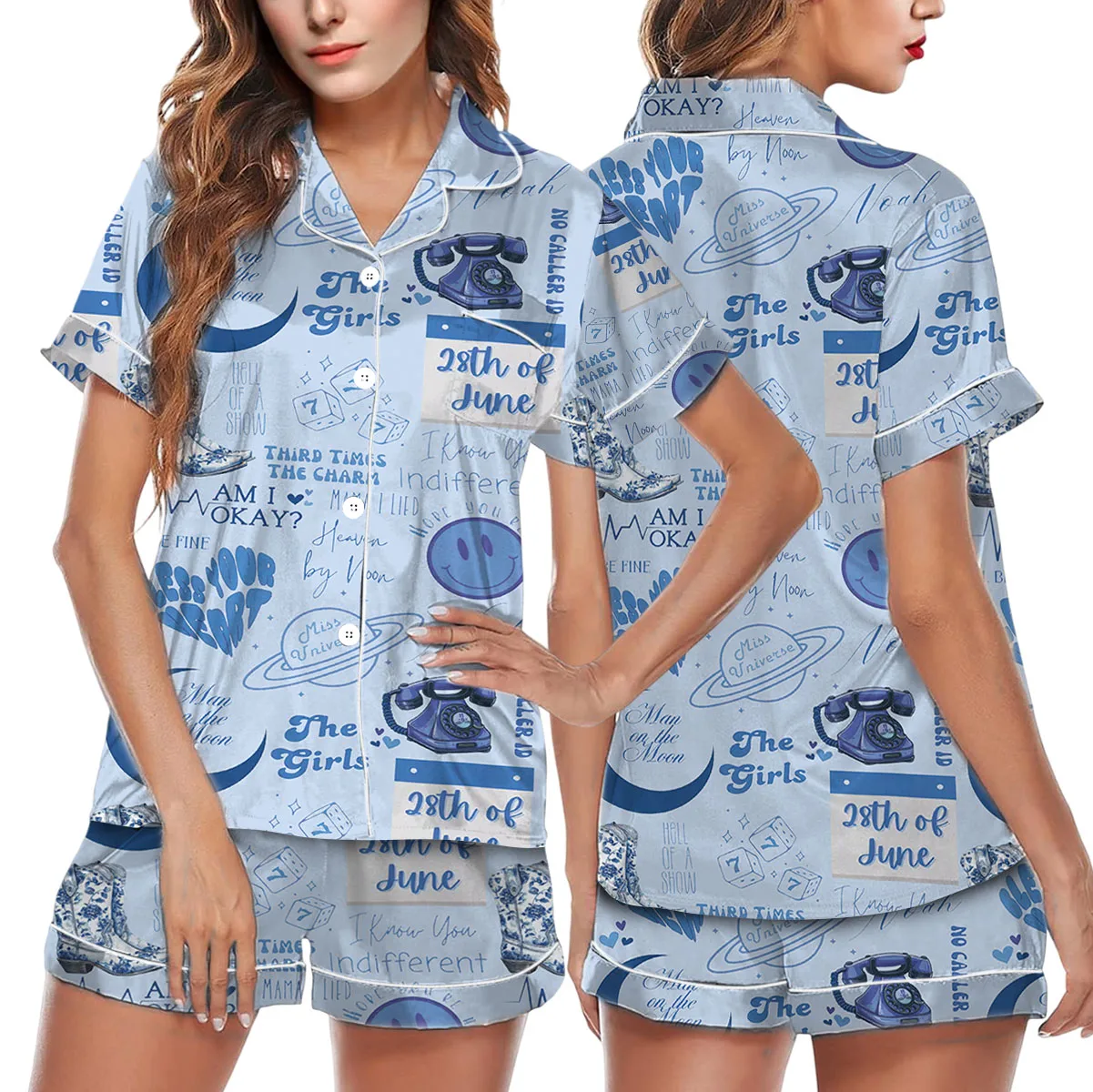 Am I Okay Satin Pajamas Set For Women