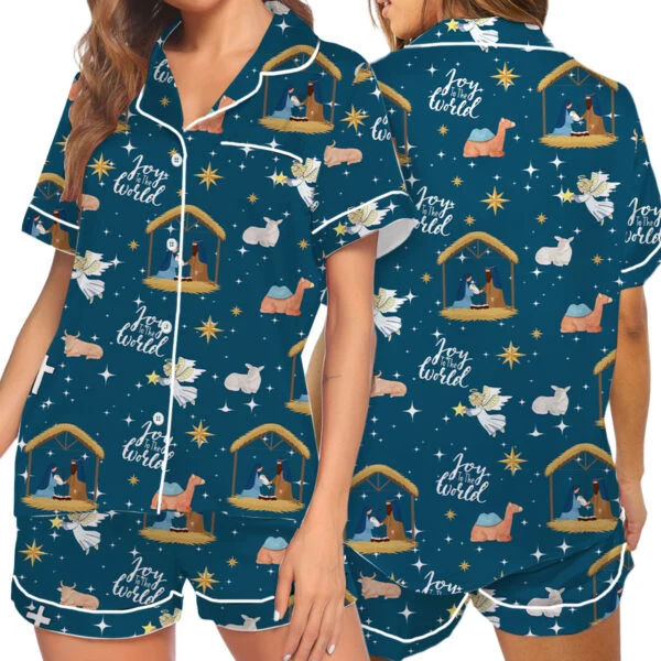 Women’s Nativity Christian Christmas Long Sleeve Satin Pajama Set