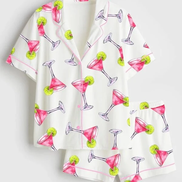 Pink Cosmopolitan Cocktail Cosmo Drink Weddings & Parties Satin Pajama Set (1)