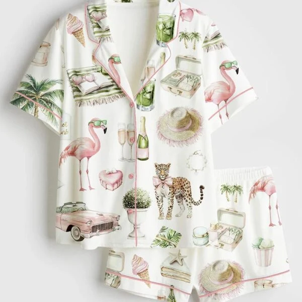 Watercolor Palm Summer Miami Beach Vacation Satin Pajama Set (1)