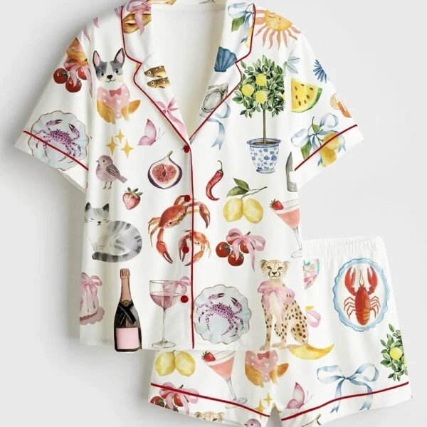 Whimsical Wedding Dolce Vita Wedding Coquette Mediterranean Satin Pajama Set (1)