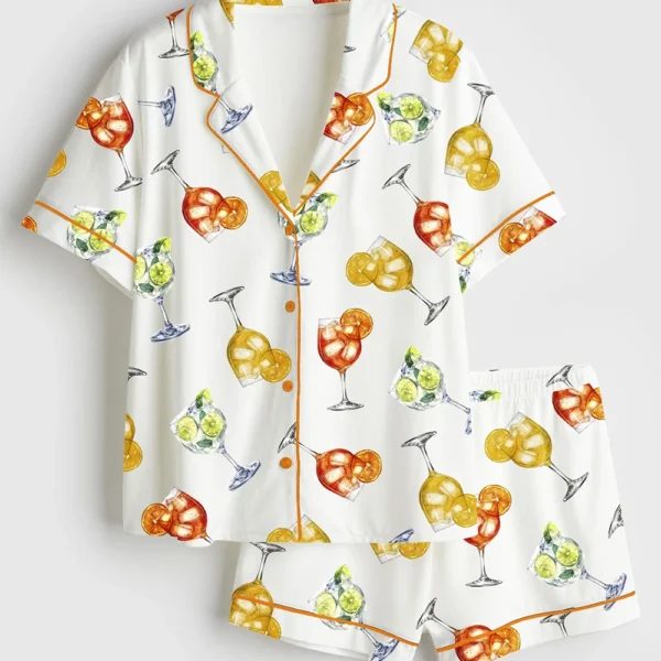 Women’s Aperol Hugo Limoncello Spritz Bar Cocktails Satin Pajamas Set (1)
