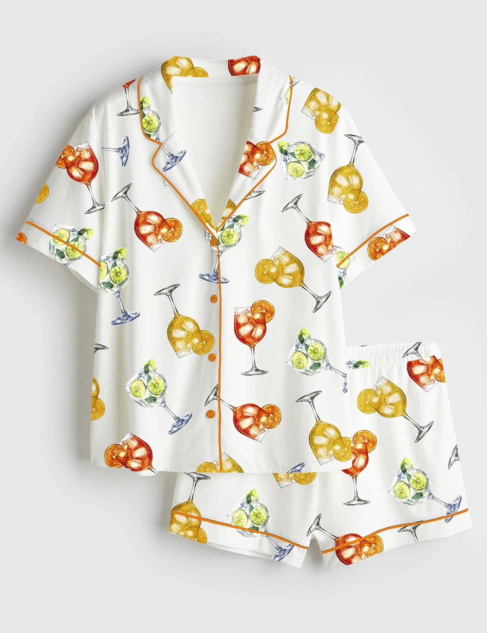 Women’s Aperol Hugo Limoncello Spritz Bar Cocktails Satin Pajamas Set (1)