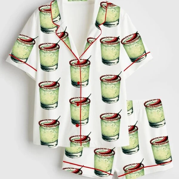Women’s Chili Martini Cocktail Whiskey Satin Pajama Set (1)