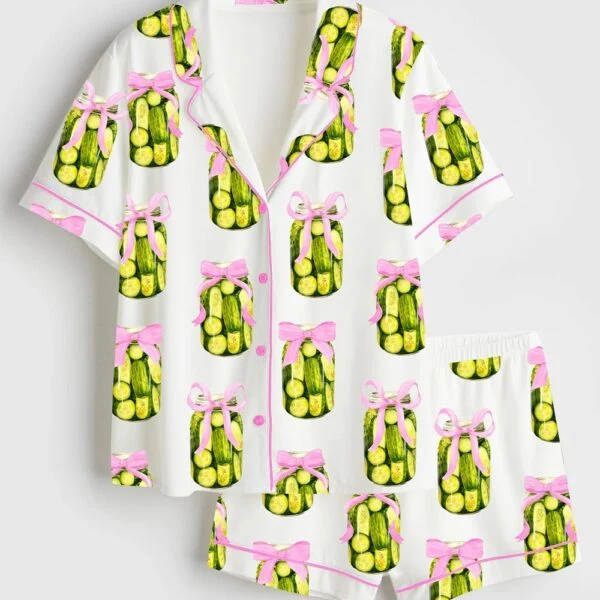 Women’s Coquette Pickle Lovers Fancy Girl Who Loves Pickles Satin Pajama Set (1)