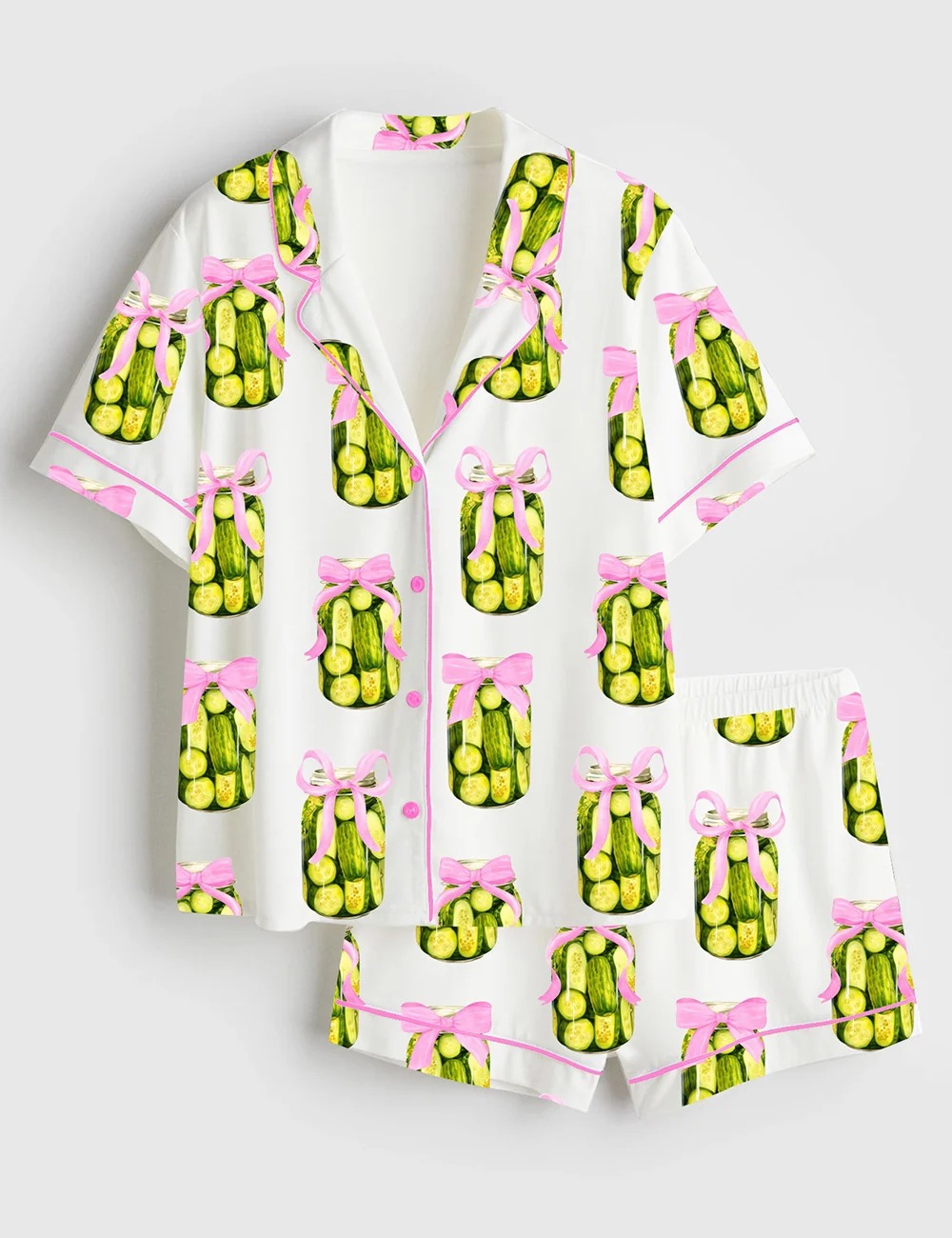 Women’s Coquette Pickle Lovers Fancy Girl Who Loves Pickles Satin Pajama Set (1)