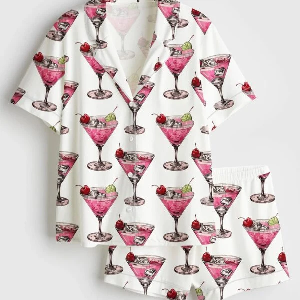 Women’s Cosmopolitan Cocktail Drink Satin Pajama Set (1)