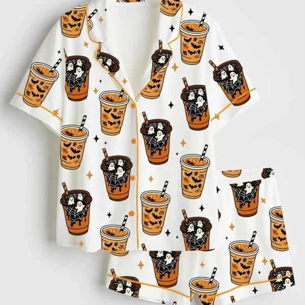 Women&rsquo;s Freshly Boo&rsquo;d Coffee Halloween Ghost Coffee Scream And Sugar Satin Pajama Set