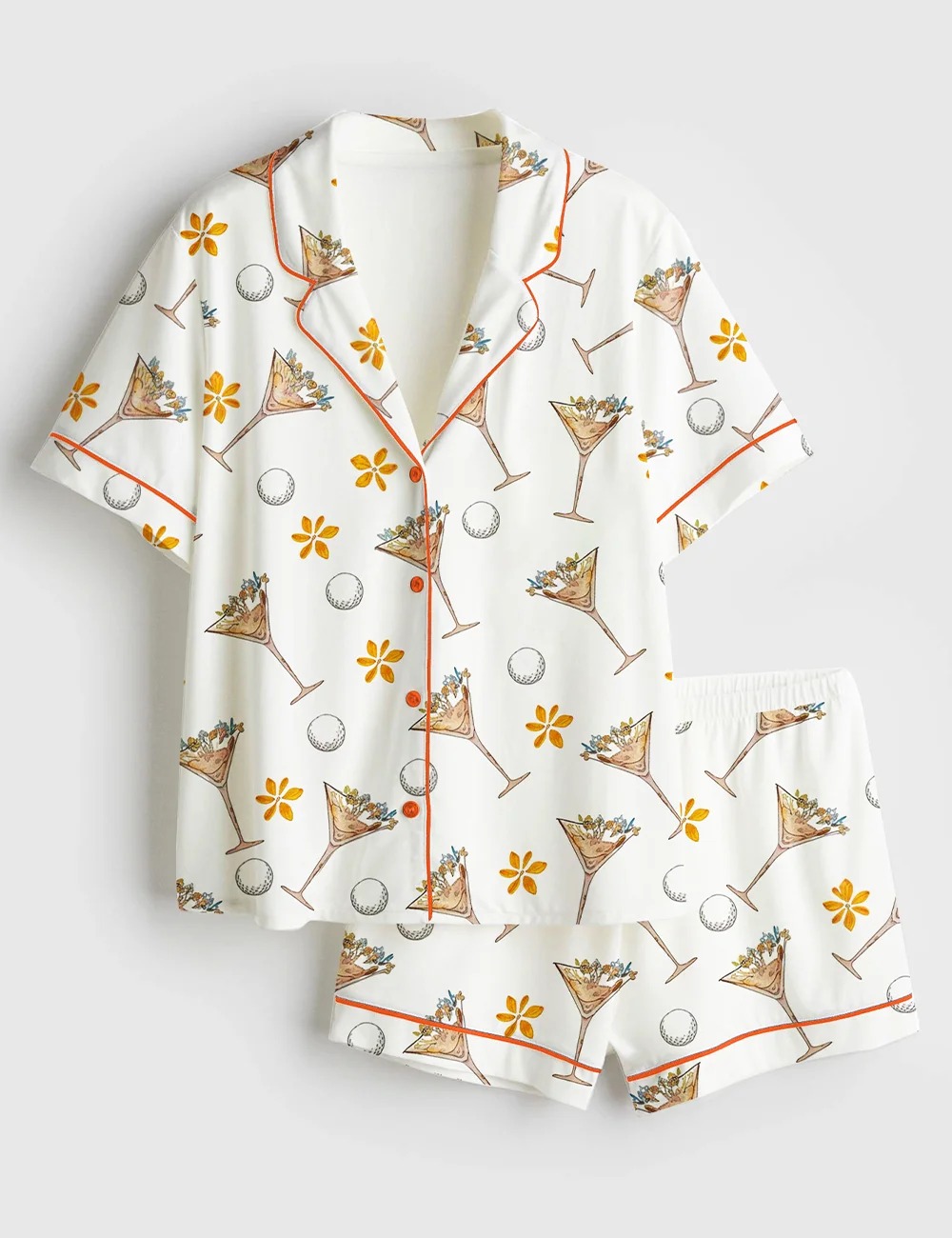 Women’s Golf Girl Golf Lover Martini Golf Print Satin Pajama Set (1)