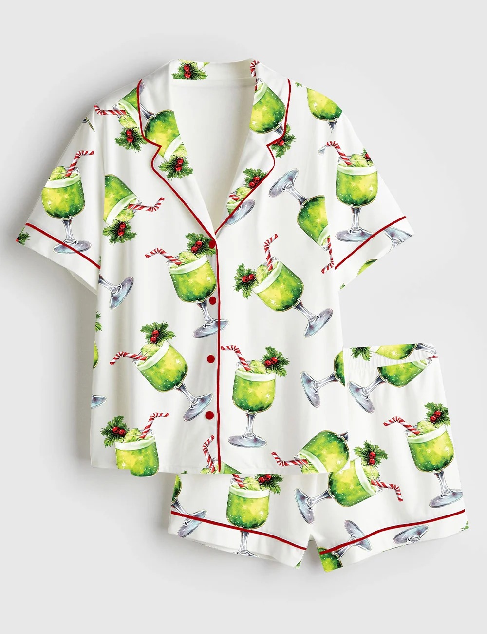 Women’s Grinch Punch Watercolor Christmas Cocktails Holiday Drinks Satin Pajama Set (1)