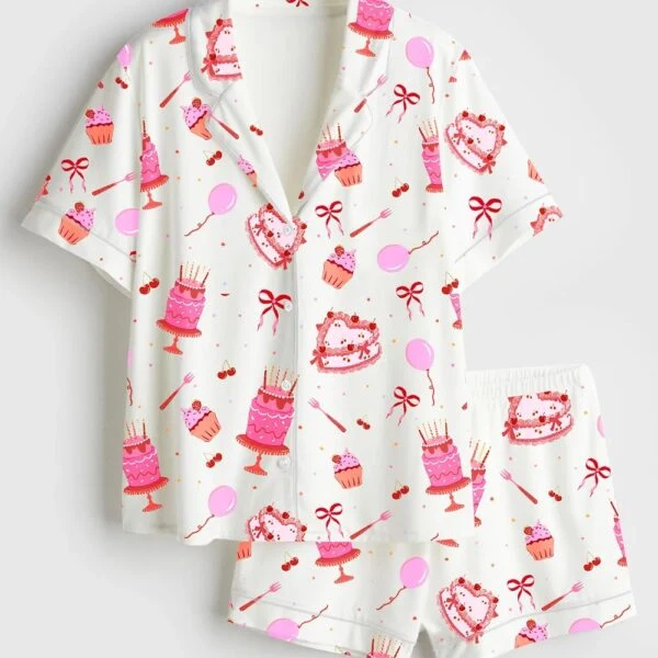Women’s Happy Birthday Cake Satin Pajama Set (1)
