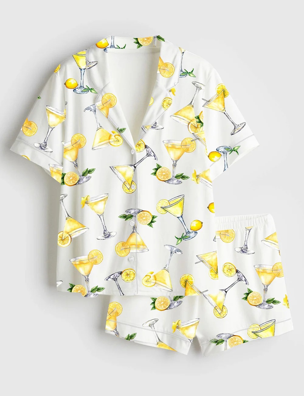 Women’s Lemon Drop Martini Watercolor Cocktail Beverage Alcohol Wedding Clipart Margarita Satin Pajama Set (1)