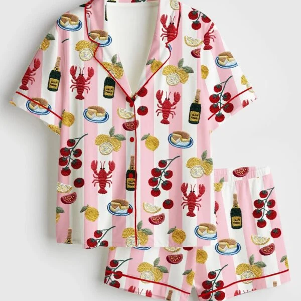 Women’s Lobster Champagne Lemon Cake Tomatoes And Pomegranates Summer Vibes Girls Trip Bachelorette Satin (3)