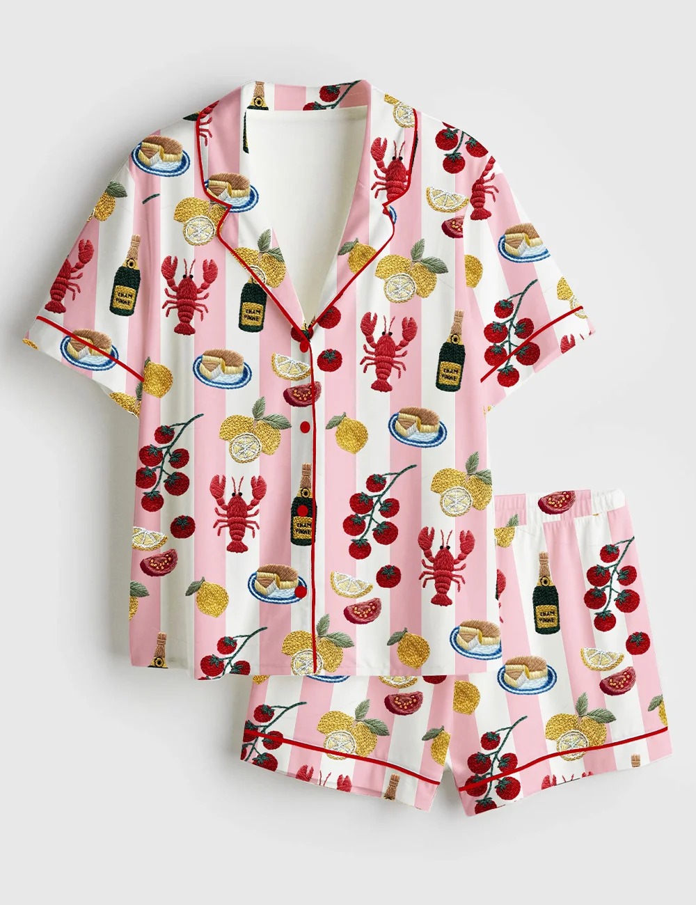 Women’s Lobster Champagne Lemon Cake Tomatoes And Pomegranates Summer Vibes Girls Trip Bachelorette Satin (3)