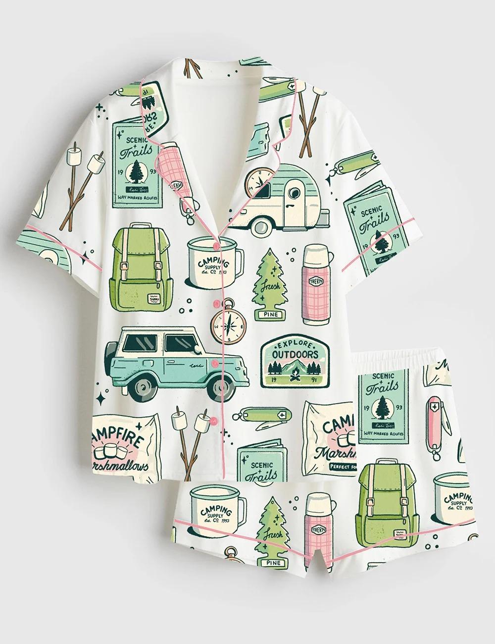 Women’s Outdoorsy Camping Supplies Satin Pajama Set (1)
