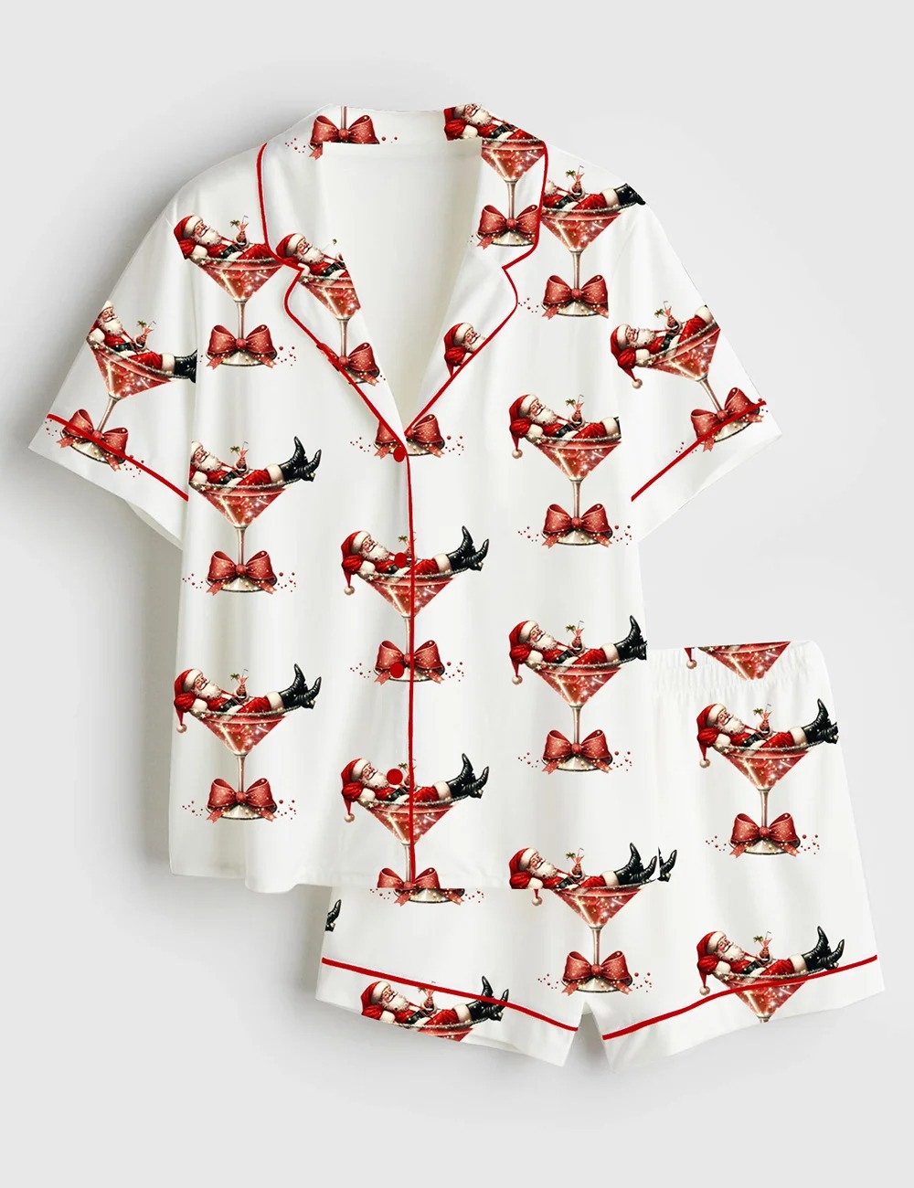 Women’s Santa's Hot Mess Christmas Martini Santa Claus Holiday Party Satin Pajama Set (1)