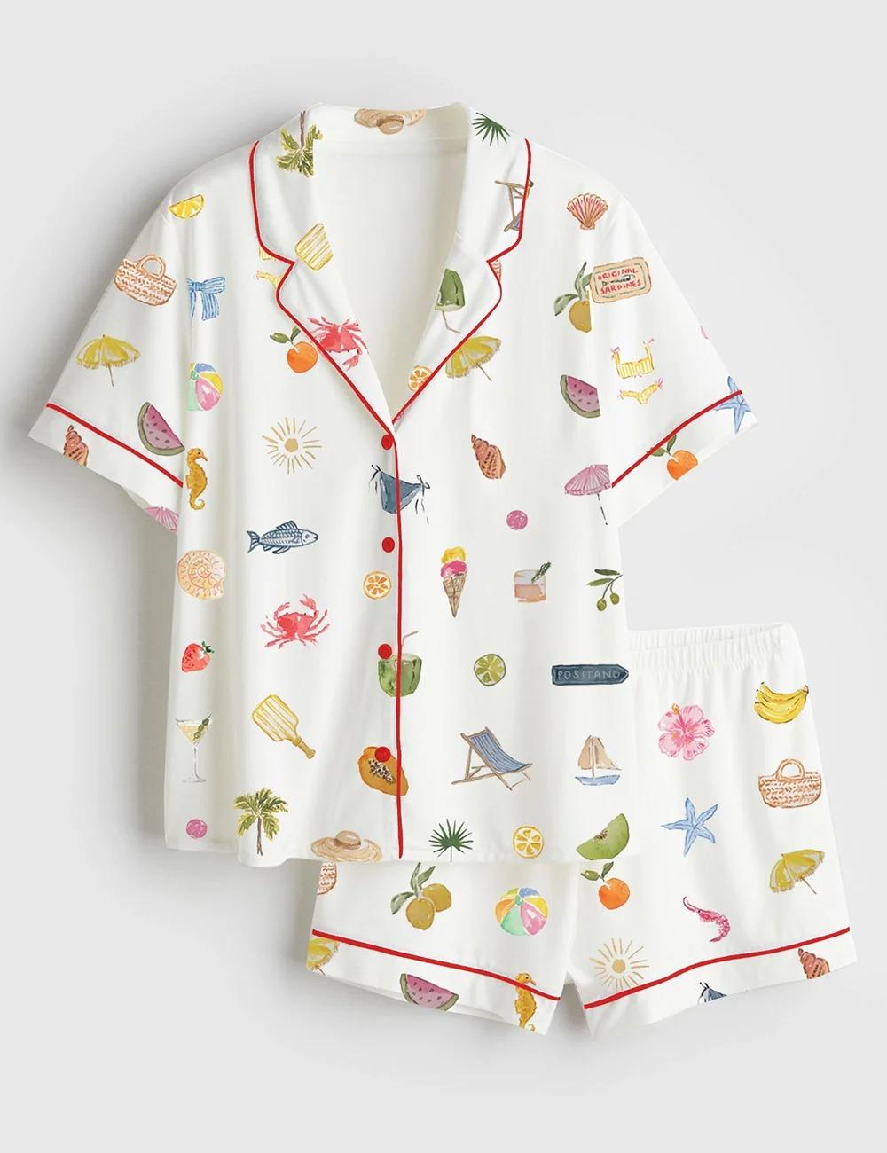 Women’s Seaside Treasures Summer Beach Satin Pajama Set (1)