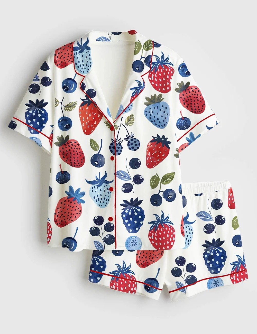 Women’s Strawberry Cottagecore Summer Blueberry The 4th Of July Satin Pajama Set (1)