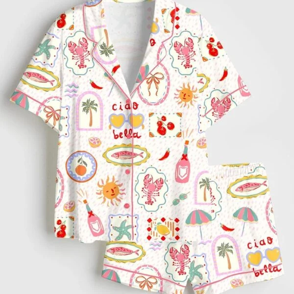 Women’s Summer In Italy Ciao Bella Satin Pajama Set (1)
