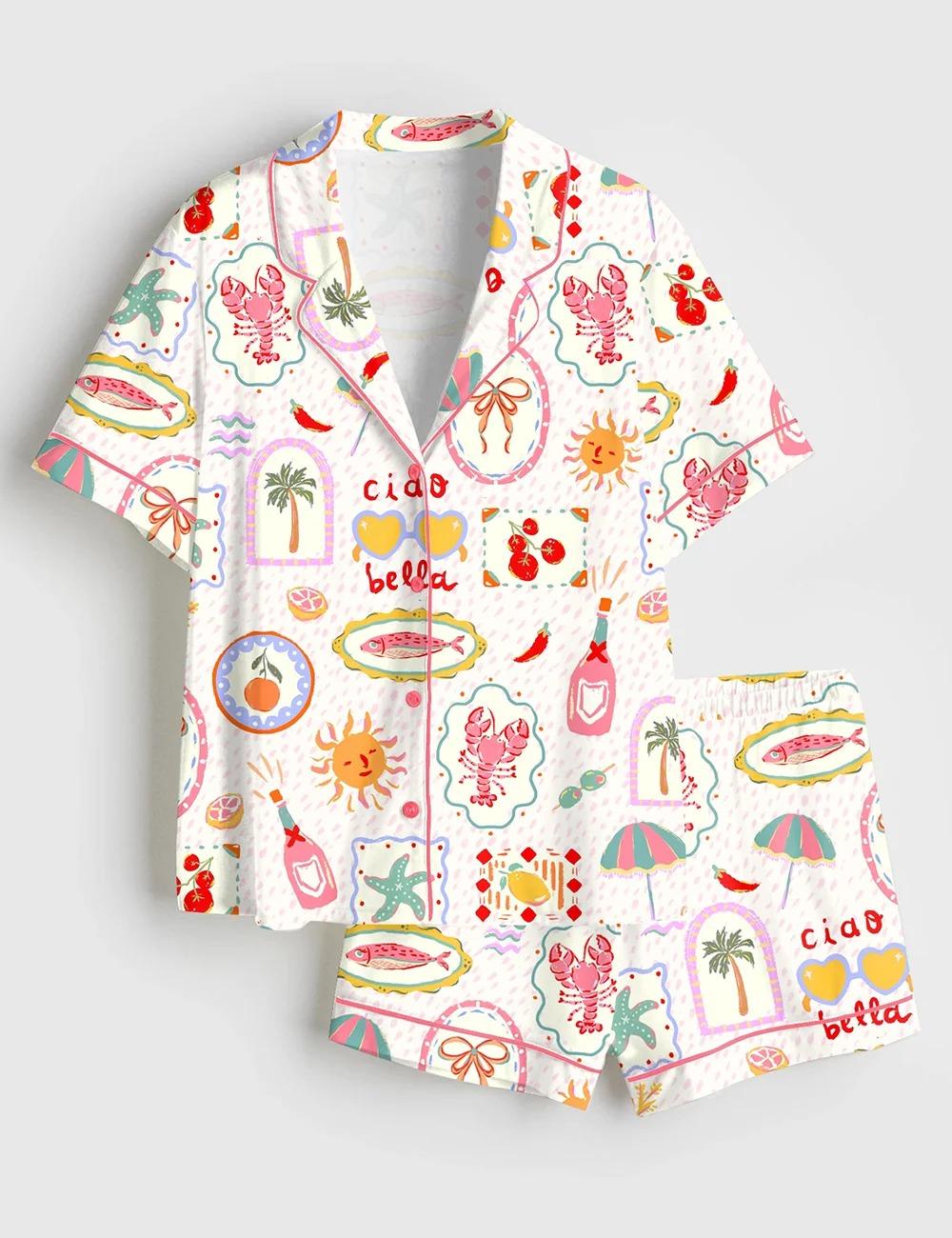 Women’s Summer In Italy Ciao Bella Satin Pajama Set (1)