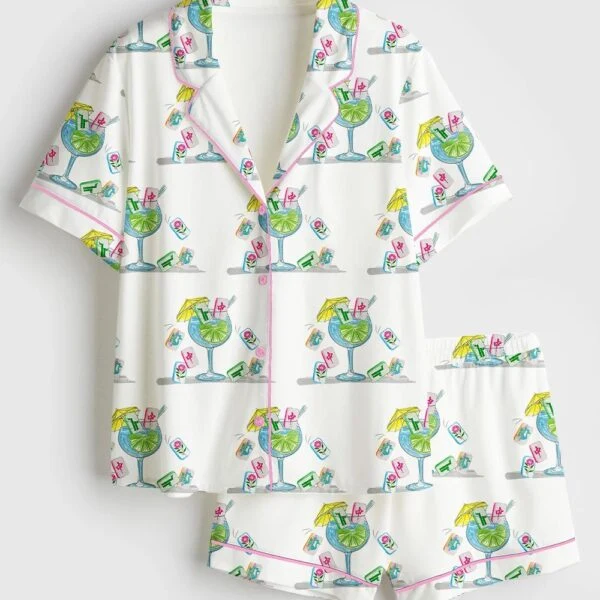 Women’s Watercolor Hand Drawn Mahjong Tile Cocktail Satin Pajamas Set (1)