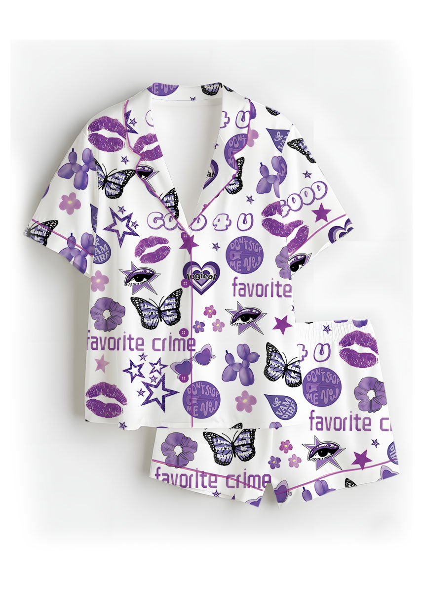 Women's Good 4U Favorite Crime Pajamas Set For Women, White Color, US Size S-5XL